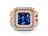 Rose gold Double Halo Princess Cut Diamond Split Shank Pave Set Ring