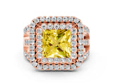 Rose gold Double Halo Princess Cut Diamond Split Shank Pave Set Ring