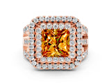 Rose gold Double Halo Princess Cut Diamond Split Shank Pave Set Ring