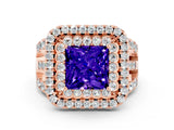 Rose gold Double Halo Princess Cut Diamond Split Shank Pave Set Ring