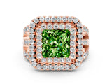 Rose gold Double Halo Princess Cut Diamond Split Shank Pave Set Ring