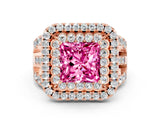 Rose gold Double Halo Princess Cut Diamond Split Shank Pave Set Ring
