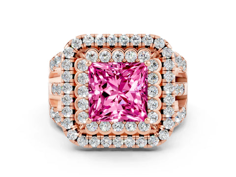 Rose gold Double Halo Princess Cut Diamond Split Shank Pave Set Ring