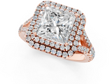 Rose gold Double Halo Princess Cut Diamond Split Shank Ring with Four Prong Setting_33