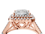 Rose gold Double Halo Princess Cut Diamond Split Shank Ring with Four Prong Setting_36