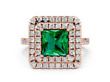 Rose gold Double Halo Princess Cut Emerald Pavé Band with Four-Prong Setting