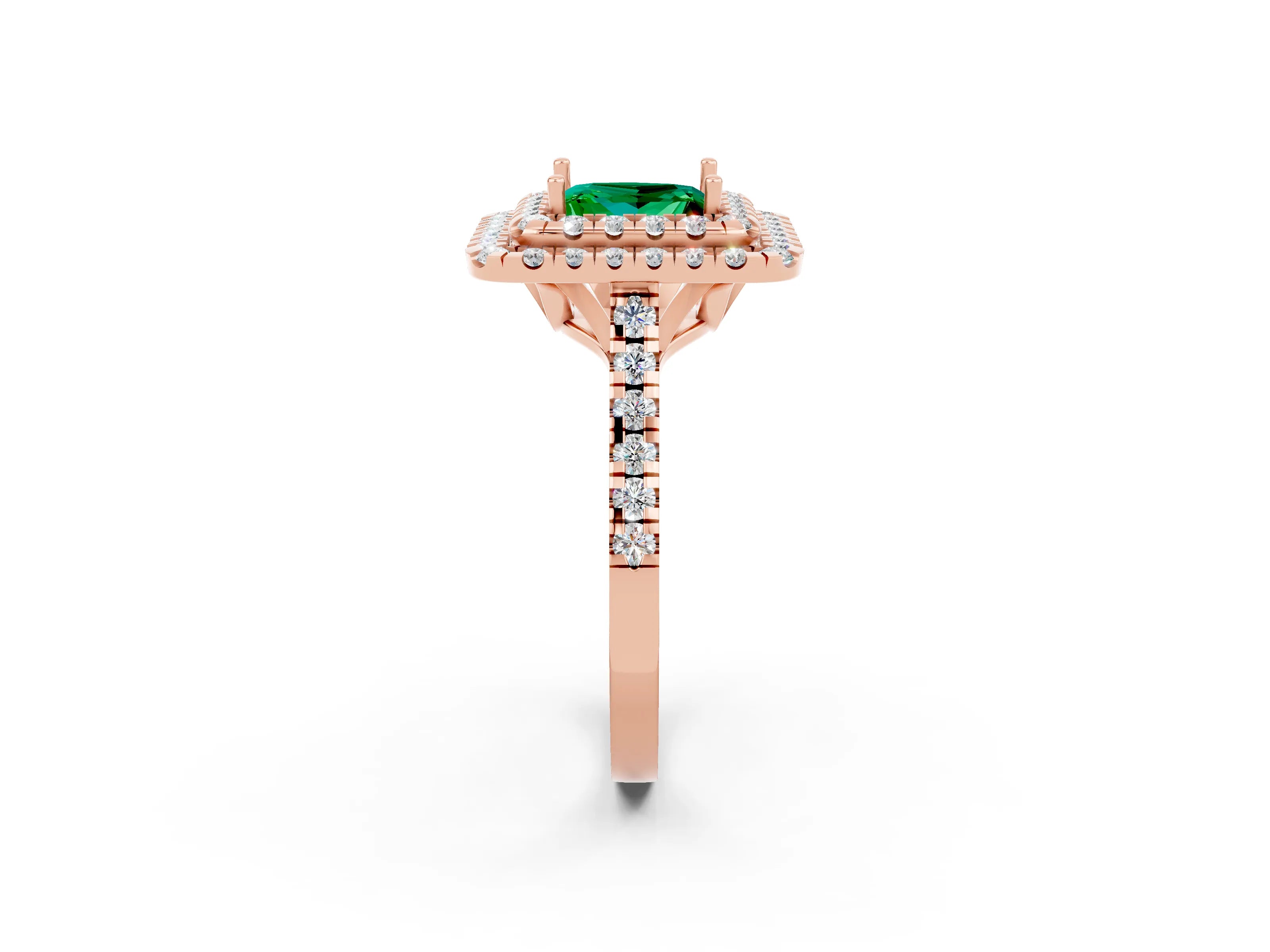 Rose gold Double Halo Princess Cut Emerald Pavé Band with Four-Prong Setting_2