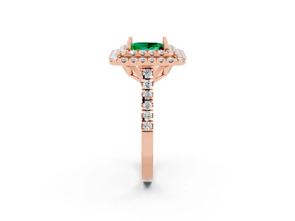 Rose gold Double Halo Princess Cut Emerald Pavé Band with Four-Prong Setting