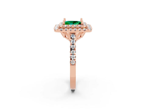 Rose gold Double Halo Princess Cut Emerald Pavé Band with Four-Prong Setting_2