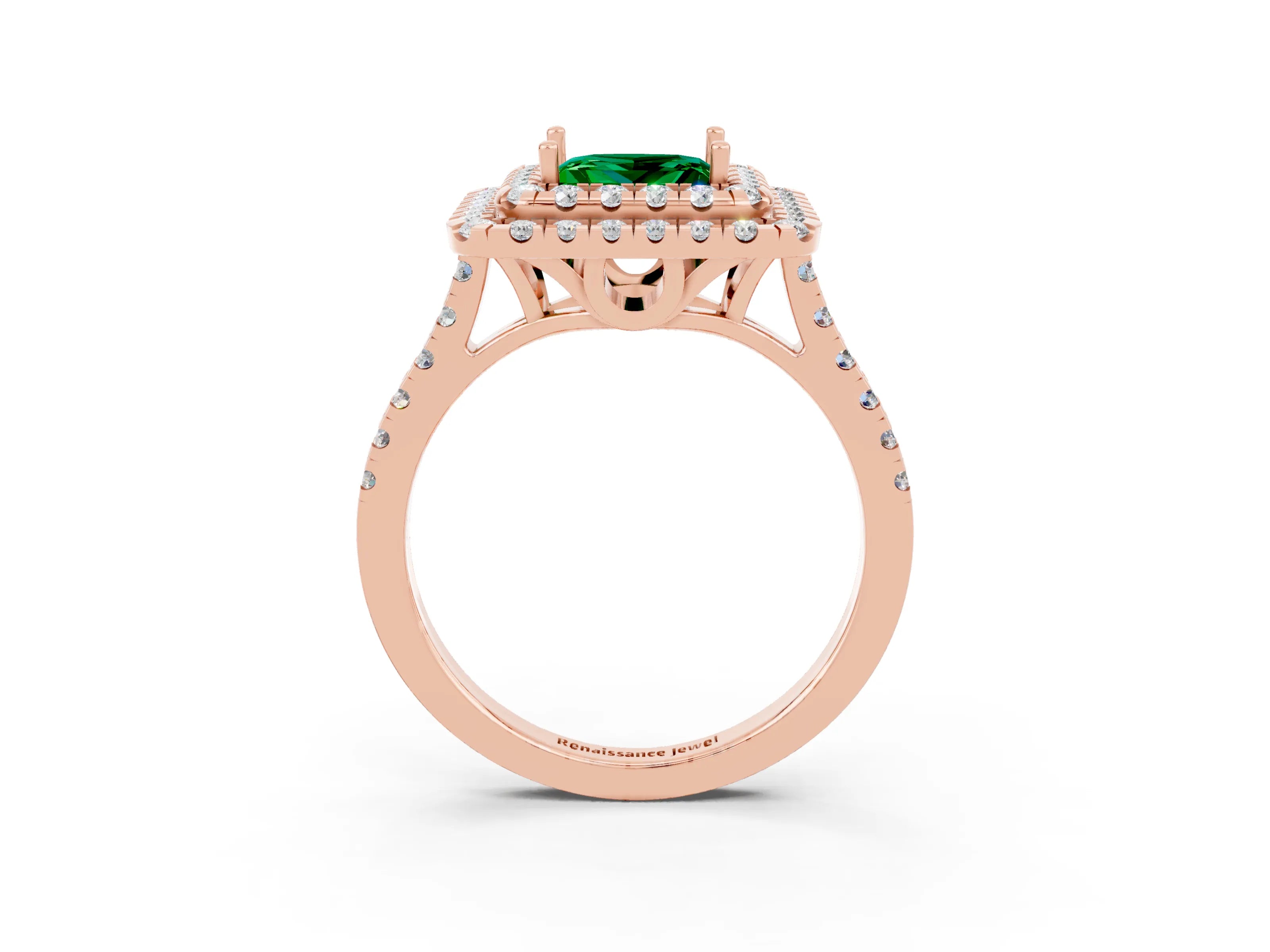 Rose gold Double Halo Princess Cut Emerald Pavé Band with Four-Prong Setting_3
