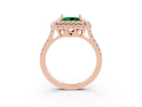 Rose gold Double Halo Princess Cut Emerald Pavé Band with Four-Prong Setting_3