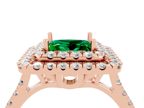 Rose gold Double Halo Princess Cut Emerald Pavé Band with Four-Prong Setting_4