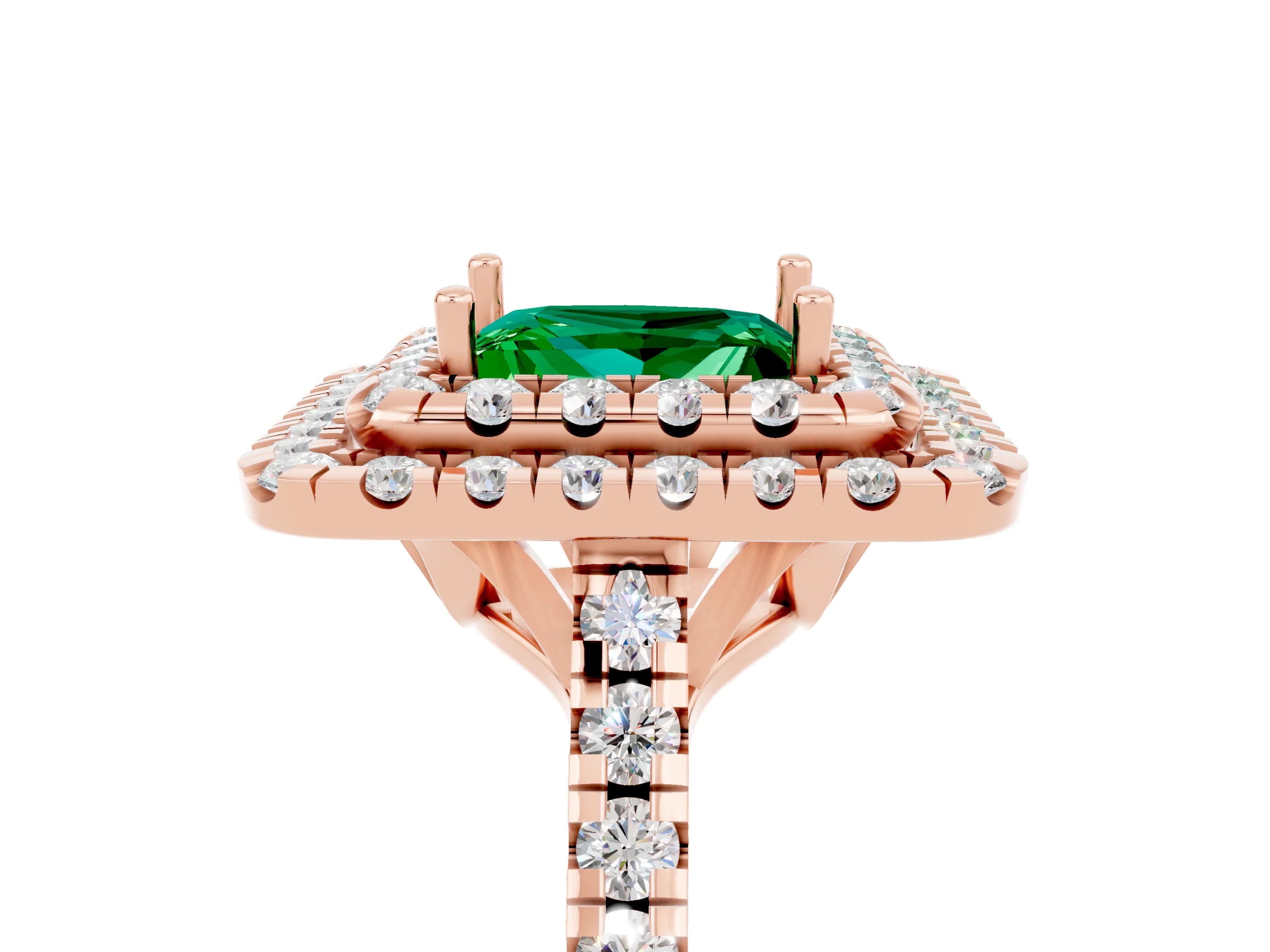 Rose gold Double Halo Princess Cut Emerald Pavé Band with Four-Prong Setting_5