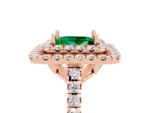 Rose gold Double Halo Princess Cut Emerald Pavé Band with Four-Prong Setting_5