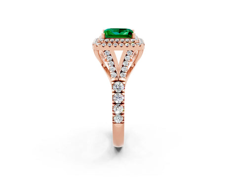 Rose gold Double Halo Princess Cut Emerald Pavé Split Shank Ring with Prong Setting_2