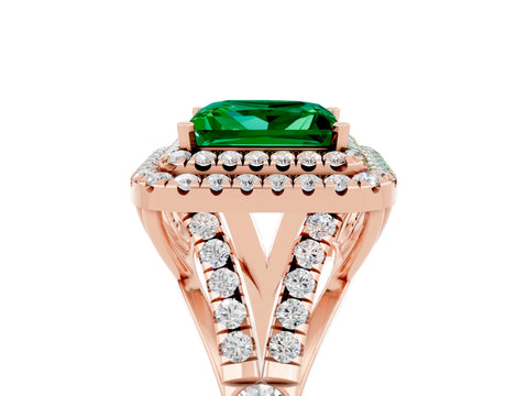 Rose gold Double Halo Princess Cut Emerald Pavé Split Shank Ring with Prong Setting_5