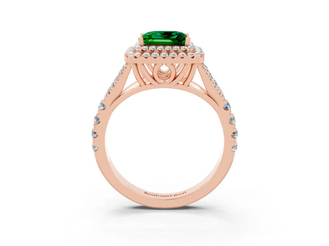 Rose gold Double Halo Princess Cut Emerald Split Shank Engagement Ring with Four-Prong Setting_3