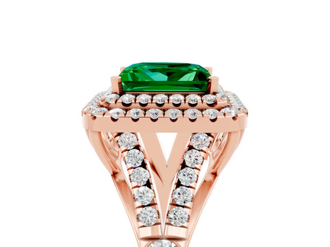 Rose gold Double Halo Princess Cut Emerald Split Shank Engagement Ring with Four-Prong Setting_5