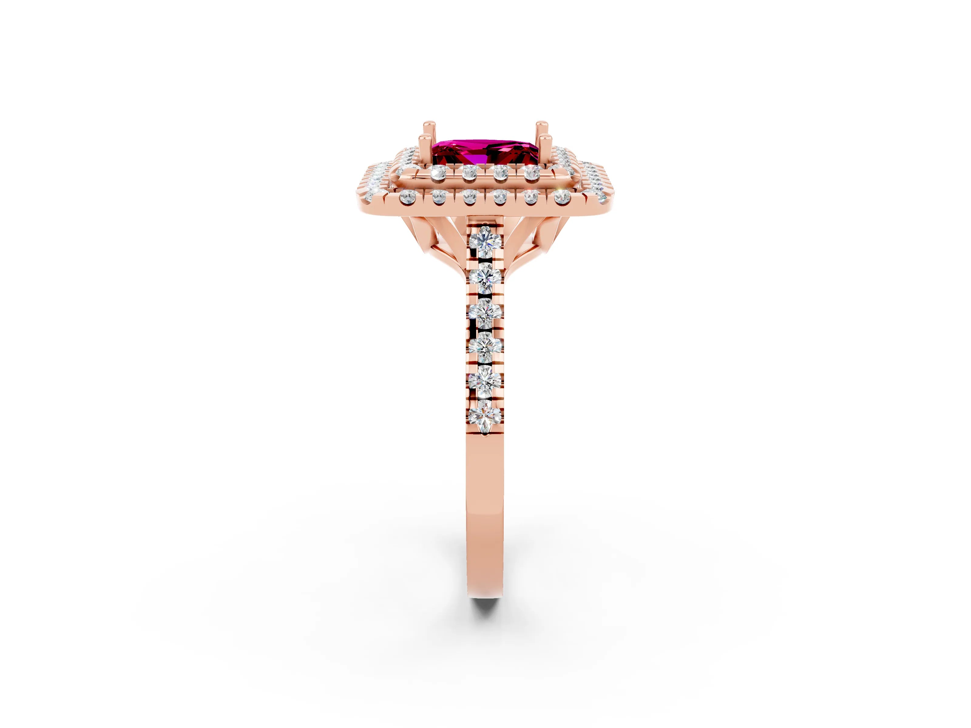Rose gold Double Halo Princess Cut Garnet Pavé Band with Four-Prong Setting_2