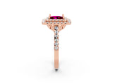 Rose gold Double Halo Princess Cut Garnet Pavé Band with Four-Prong Setting_2