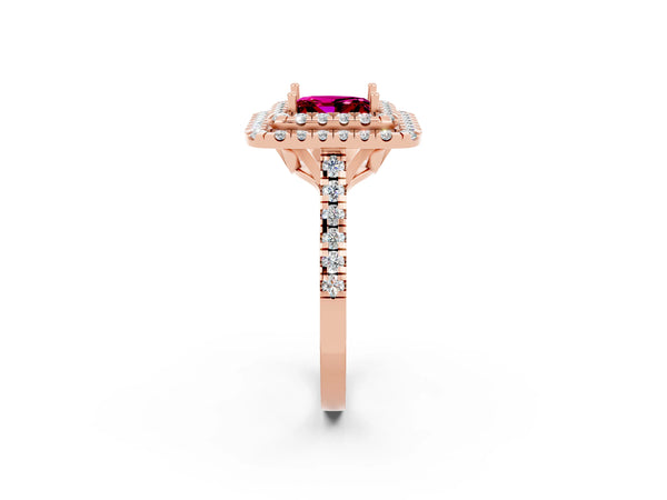 Rose gold Double Halo Princess Cut Garnet Pavé Band with Four-Prong Setting