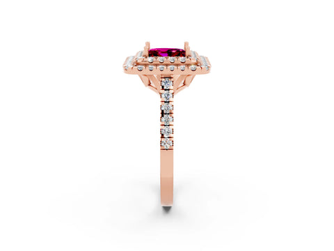 Rose gold Double Halo Princess Cut Garnet Pavé Band with Four-Prong Setting_2