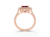 Rose gold Double Halo Princess Cut Garnet Pavé Band with Four-Prong Setting_3