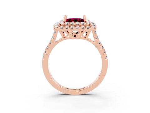 Rose gold Double Halo Princess Cut Garnet Pavé Band with Four-Prong Setting_3