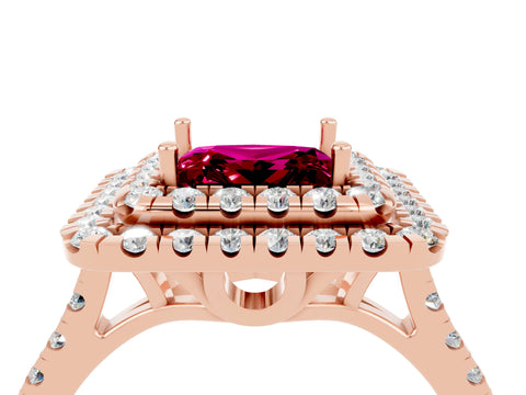 Rose gold Double Halo Princess Cut Garnet Pavé Band with Four-Prong Setting_4