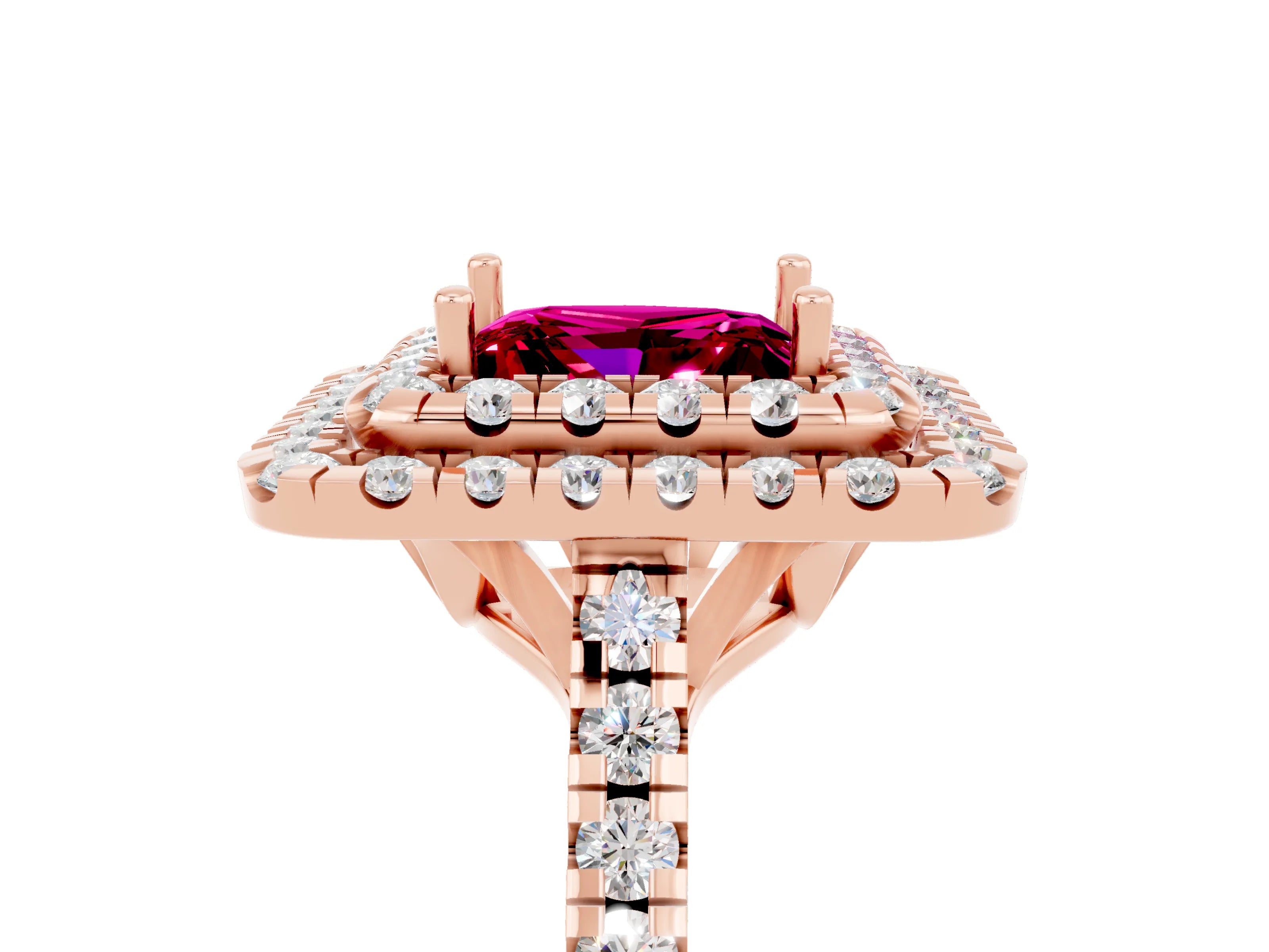 Rose gold Double Halo Princess Cut Garnet Pavé Band with Four-Prong Setting_5