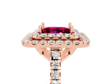Rose gold Double Halo Princess Cut Garnet Pavé Band with Four-Prong Setting_5