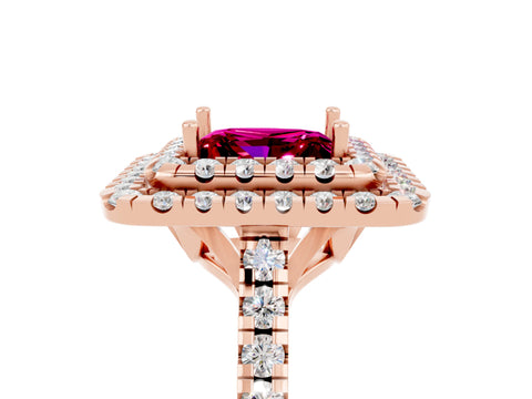 Rose gold Double Halo Princess Cut Garnet Pavé Band with Four-Prong Setting_5