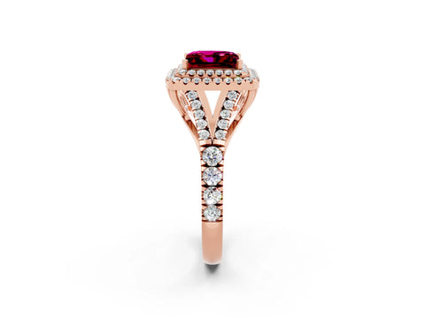 Rose gold Double Halo Princess Cut Garnet Pavé Split Shank Ring with Prong Setting_2