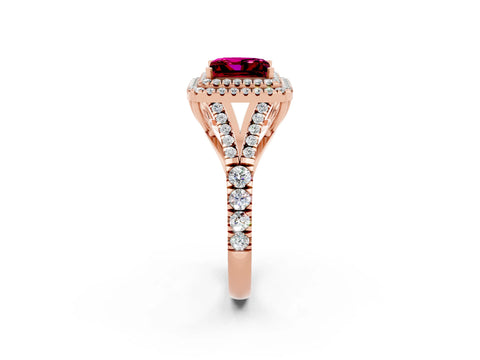 Rose gold Double Halo Princess Cut Garnet Split Shank Engagement Ring with Four-Prong Setting_2