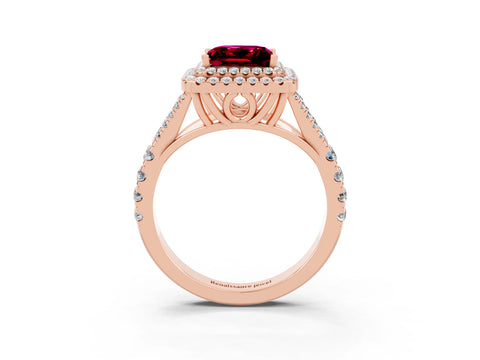 Rose gold Double Halo Princess Cut Garnet Split Shank Engagement Ring with Four-Prong Setting_3