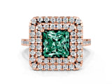 Rose gold Double Halo Princess Cut Green Sapphire Pavé Band with Four-Prong Setting_10