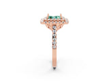 Rose gold Double Halo Princess Cut Green Sapphire Pavé Band with Four-Prong Setting_12