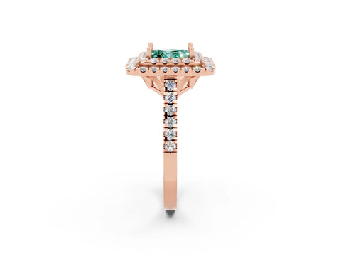 Rose gold Double Halo Princess Cut Green Sapphire Pavé Band with Four-Prong Setting_12
