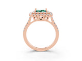 Rose gold Double Halo Princess Cut Green Sapphire Pavé Band with Four-Prong Setting_13
