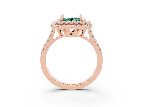 Rose gold Double Halo Princess Cut Green Sapphire Pavé Band with Four-Prong Setting_13