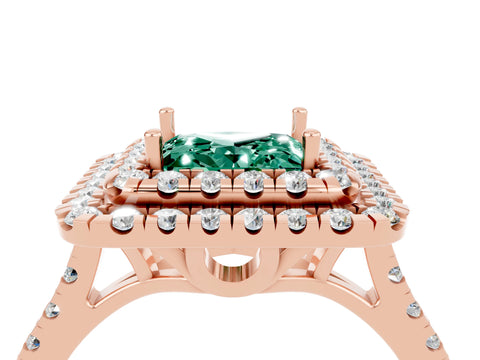 Rose gold Double Halo Princess Cut Green Sapphire Pavé Band with Four-Prong Setting_14