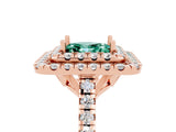 Rose gold Double Halo Princess Cut Green Sapphire Pavé Band with Four-Prong Setting_15
