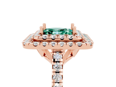 Rose gold Double Halo Princess Cut Green Sapphire Pavé Band with Four-Prong Setting_15