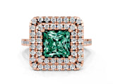Rose gold Double Halo Princess Cut Green Sapphire Pavé Band with Four-Prong Setting_22