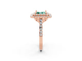 Rose gold Double Halo Princess Cut Green Sapphire Pavé Band with Four-Prong Setting_24