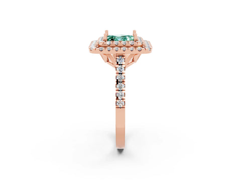 Rose gold Double Halo Princess Cut Green Sapphire Pavé Band with Four-Prong Setting_24
