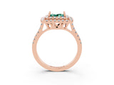Rose gold Double Halo Princess Cut Green Sapphire Pavé Band with Four-Prong Setting_3
