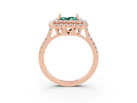 Rose gold Double Halo Princess Cut Green Sapphire Pavé Band with Four-Prong Setting_3