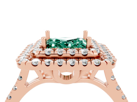 Rose gold Double Halo Princess Cut Green Sapphire Pavé Band with Four-Prong Setting_4