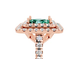 Rose gold Double Halo Princess Cut Green Sapphire Pavé Band with Four-Prong Setting_5